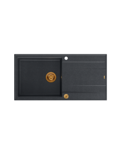 EVAN 146 XL 1-bowl inset sink with drainer + Push-2-Open siphon PVD color black diamond / copper elements - 1 2