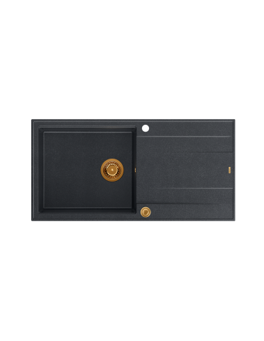 EVAN 146 XL 1-bowl inset sink with drainer + Push-2-Open siphon PVD color black diamond / copper elements - 2