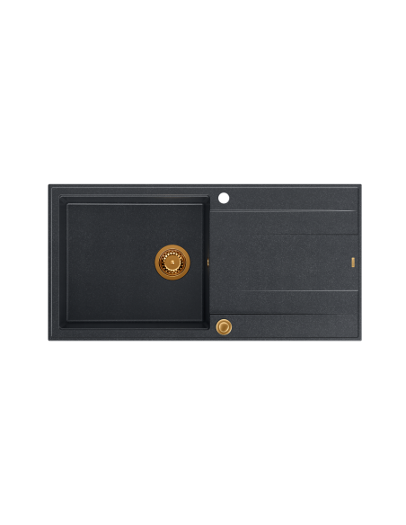 EVAN 146 XL 1-bowl inset sink with drainer + Push-2-Open siphon PVD color black diamond / copper elements - 2
