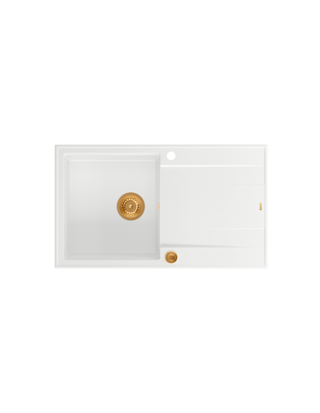 EVAN 111 + nano PVD 1-bowl inset sink with drainer + save space siphon PVD colour / snow white / copper elements - 2