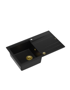 EVAN 111 + nano PVD 1-bowl inset sink with drainer + save space siphon PVD colour / pure carbon / gold elements - 1