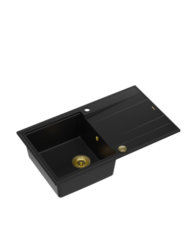 EVAN 111 + nano PVD 1-bowl inset sink with drainer + save space siphon PVD colour / pure carbon / gold elements - 1