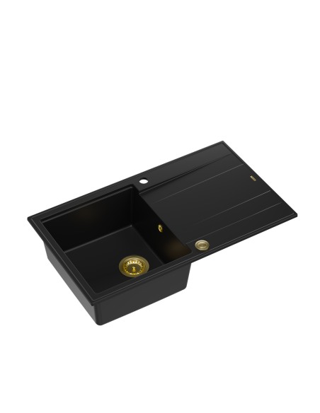 EVAN 111 + nano PVD 1-bowl inset sink with drainer + save space siphon PVD colour / pure carbon / gold elements - 1