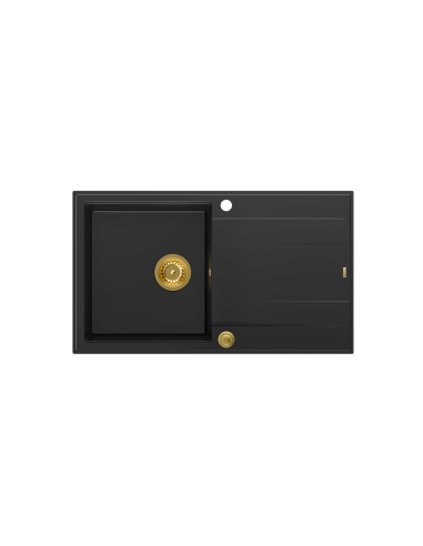 EVAN 111 + nano PVD 1-bowl inset sink with drainer + save space siphon PVD colour / pure carbon / gold elements - 2