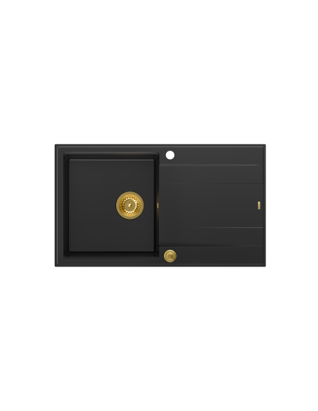 EVAN 111 + nano PVD 1-bowl inset sink with drainer + save space siphon PVD colour / pure carbon / gold elements - 2