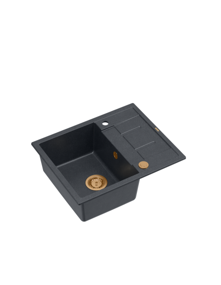 MORGAN 116 + nano PVD 1-bowl inset sink with drainer + save space siphon PVD colour / black diamond / copper elements - 1