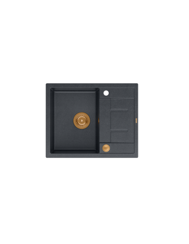 MORGAN 116 + nano PVD 1-bowl inset sink with drainer + save space siphon PVD colour / black diamond / copper elements - 2