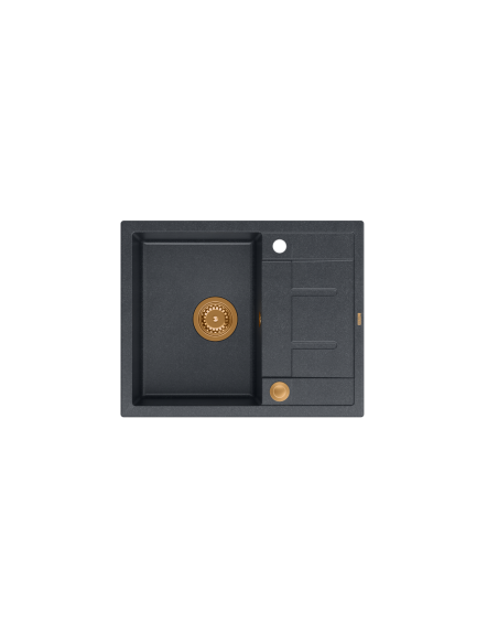 MORGAN 116 + nano PVD 1-bowl inset sink with drainer + save space siphon PVD colour / black diamond / copper elements - 2