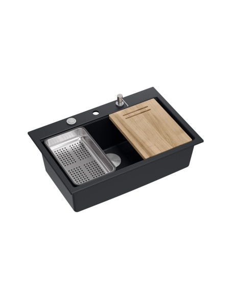 MARC 1-bowl granite sink 76x50 cm black/pure carbon + stainless steel elements - 1