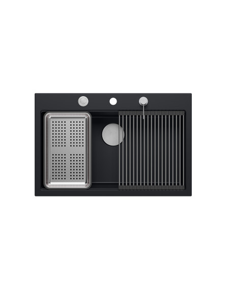 MARC 1-bowl granite sink 76x50 cm black/pure carbon + stainless steel elements - 3
