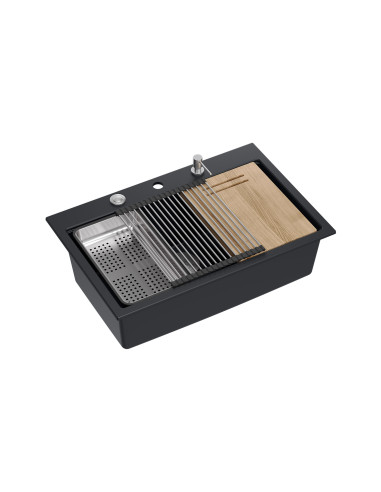 MARC 1-bowl granite sink 76x50 cm black/pure carbon + stainless steel elements - 5