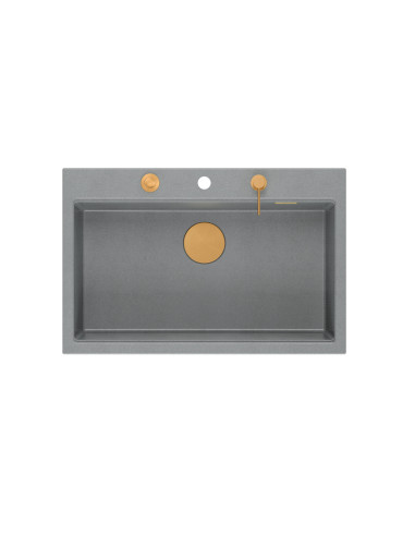 MARC WORKSTATION 1-bowl sink + Push-2-Open siphon + liquid dispenser + drain cover + wooden board silver stone / copper elements