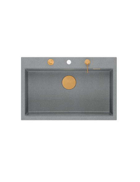 MARC WORKSTATION 1-bowl sink + Push-2-Open siphon + liquid dispenser + drain cover + wooden board silver stone / copper elements MARC WORKSTATION 1-bowl sink + Push-2-Open siphon + liquid dispenser + drain cover + wooden board silver stone / copper elements