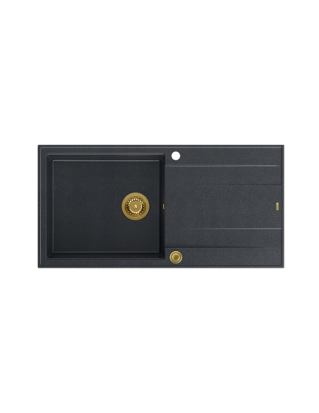 EVAN 146 XL 1-bowl inset sink with drainer + Push-2-Open siphon PVD color black diamond / gold elements - 2