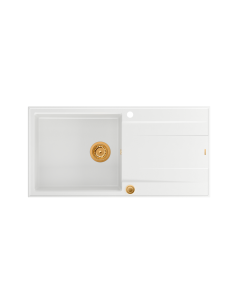 EVAN 146 XL 1-bowl inset sink with drainer + Push-2-Open siphon PVD color snow white / copper elements - 1 2