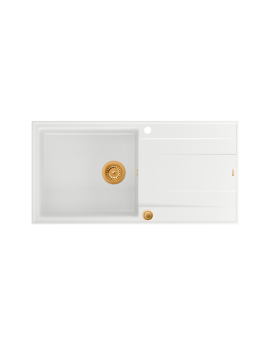 EVAN 146 XL 1-bowl inset sink with drainer + Push-2-Open siphon PVD color snow white / copper elements - 2