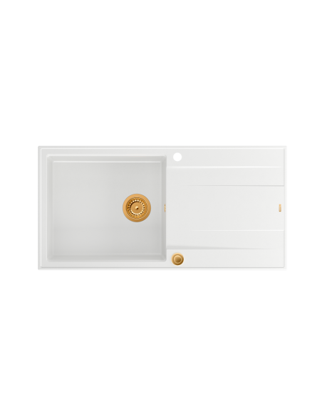 EVAN 146 XL 1-bowl inset sink with drainer + Push-2-Open siphon PVD color snow white / copper elements - 2