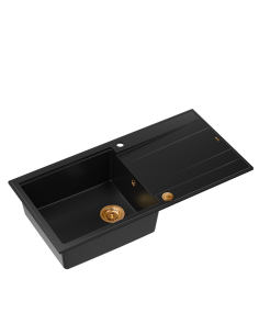EVAN 146 XL 1-bowl inset sink with drainer + Push-2-Open siphon PVD color pure carbon / copper elements - 1