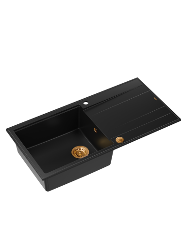 EVAN 146 XL 1-bowl inset sink with drainer + Push-2-Open siphon PVD color pure carbon / copper elements - 1