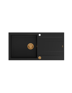 EVAN 146 XL 1-bowl inset sink with drainer + Push-2-Open siphon PVD color pure carbon / copper elements - 1 2