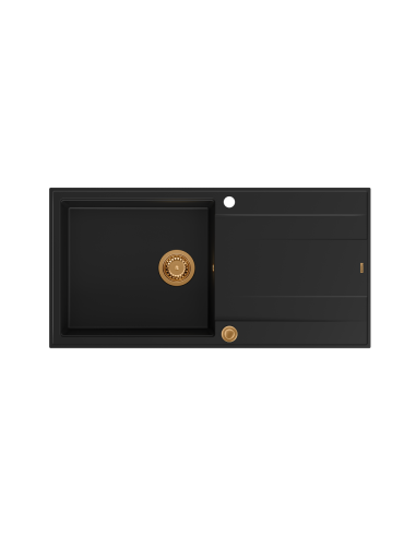 EVAN 146 XL 1-bowl inset sink with drainer + Push-2-Open siphon PVD color pure carbon / copper elements - 2