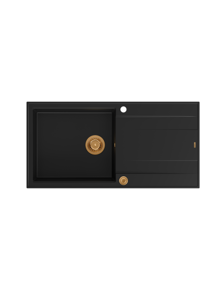 EVAN 146 XL 1-bowl inset sink with drainer + Push-2-Open siphon PVD color pure carbon / copper elements - 2