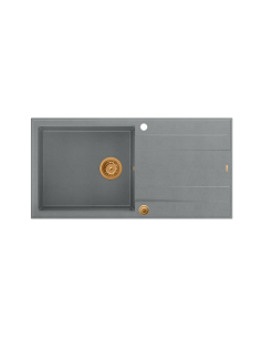 EVAN 146 XL 1-bowl inset sink with drainer + Push-2-Open siphon PVD color silver stone / copper elements - 1 2