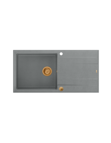 EVAN 146 XL 1-bowl inset sink with drainer + Push-2-Open siphon PVD color silver stone / copper elements - 2