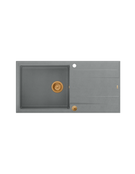 EVAN 146 XL 1-bowl inset sink with drainer + Push-2-Open siphon PVD color silver stone / copper elements - 2