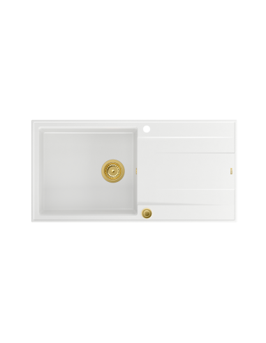 EVAN 146 XL 1-bowl inset sink with drainer + Push-2-Open siphon PVD color snow white / gold elements - 2
