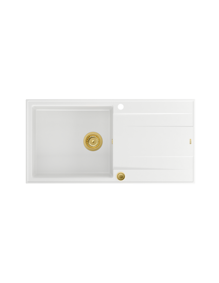 EVAN 146 XL 1-bowl inset sink with drainer + Push-2-Open siphon PVD color snow white / gold elements - 2
