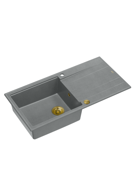 EVAN 146 XL 1-bowl inset sink with drainer + Push-2-Open siphon PVD color silver stone / gold elements - 1