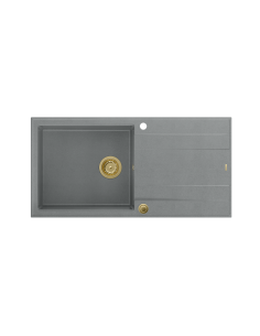 EVAN 146 XL 1-bowl inset sink with drainer + Push-2-Open siphon PVD color silver stone / gold elements - 1 2
