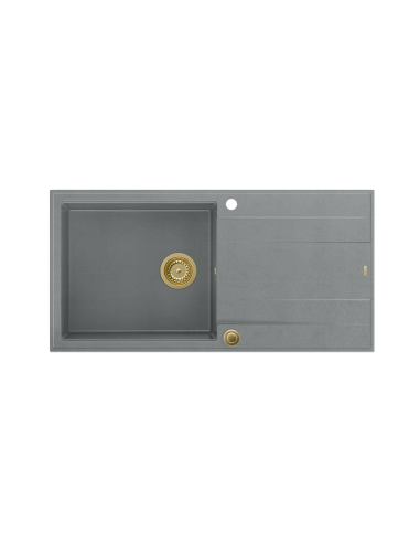 EVAN 146 XL 1-bowl inset sink with drainer + Push-2-Open siphon PVD color silver stone / gold elements - 2