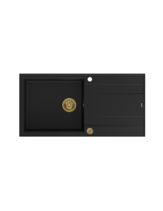 EVAN 146 XL 1-bowl inset sink with drainer + Push-2-Open siphon PVD color pure carbon / gold elements - 1 2