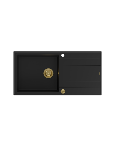 EVAN 146 XL 1-bowl inset sink with drainer + Push-2-Open siphon PVD color pure carbon / gold elements - 2