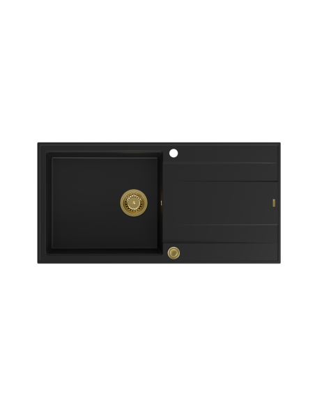 EVAN 146 XL 1-bowl inset sink with drainer + Push-2-Open siphon PVD color pure carbon / gold elements - 2