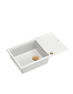 EVAN 136 XL + nano PVD 1-bowl inset sink with drainer + save space siphon PVD colour / snow white / copper elements - 1