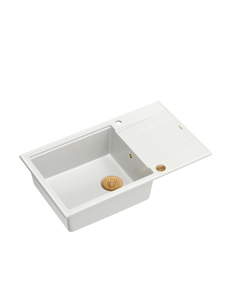 EVAN 136 XL + nano PVD 1-bowl inset sink with drainer + save space siphon PVD colour / snow white / copper elements - 1
