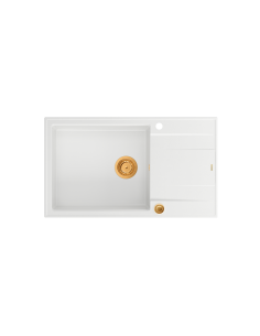 EVAN 136 XL + nano PVD 1-bowl inset sink with drainer + save space siphon PVD colour / snow white / copper elements - 1 2