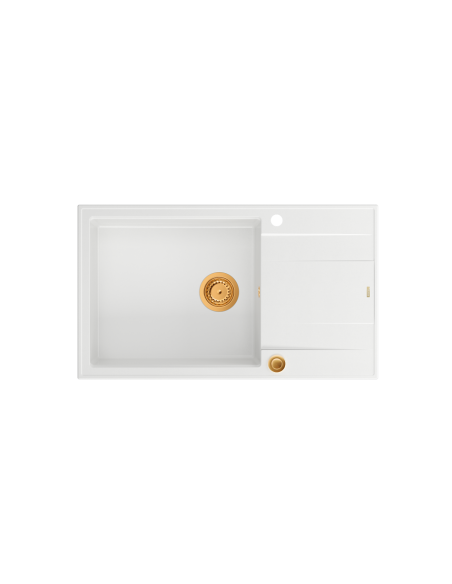 EVAN 136 XL + nano PVD 1-bowl inset sink with drainer + save space siphon PVD colour / snow white / copper elements - 2