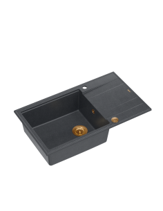 EVAN 136 XL + nano PVD 1-bowl inset sink with drainer + save space siphon PVD colour / black diamond / copper elements - 1