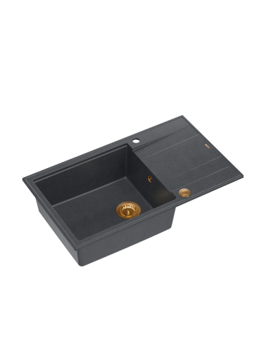 EVAN 136 XL + nano PVD 1-bowl inset sink with drainer + save space siphon PVD colour / black diamond / copper elements - 1