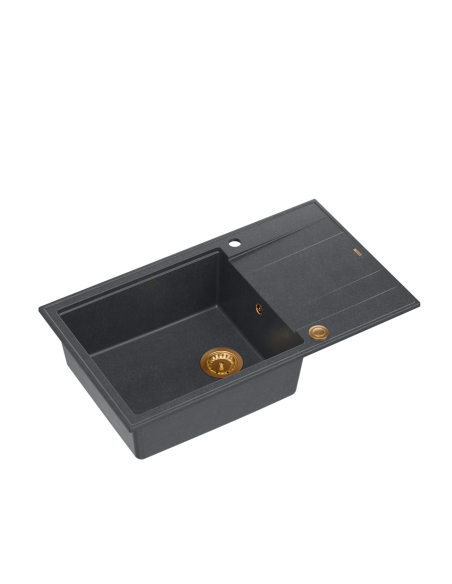 EVAN 136 XL + nano PVD 1-bowl inset sink with drainer + save space siphon PVD colour / black diamond / copper elements - 1