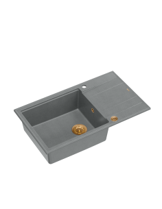 EVAN 136 XL + nano PVD 1-bowl inset sink with drainer + save space siphon PVD colour / silver stone / copper elements - 1