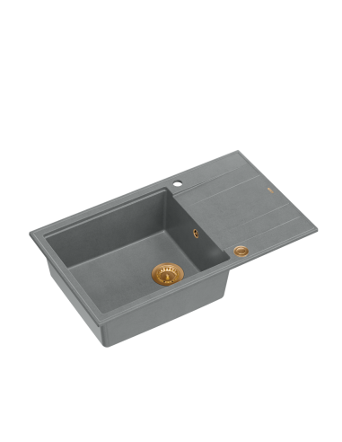 EVAN 136 XL + nano PVD 1-bowl inset sink with drainer + save space siphon PVD colour / silver stone / copper elements - 1