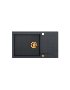 EVAN 136 XL + nano PVD 1-bowl inset sink with drainer + save space siphon PVD colour / black diamond / copper elements - 1 2
