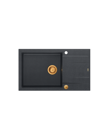 EVAN 136 XL + nano PVD 1-bowl inset sink with drainer + save space siphon PVD colour / black diamond / copper elements - 2