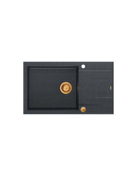 EVAN 136 XL + nano PVD 1-bowl inset sink with drainer + save space siphon PVD colour / black diamond / copper elements - 2