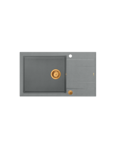 EVAN 136 XL + nano PVD 1-bowl inset sink with drainer + save space siphon PVD colour / silver stone / copper elements - 1 2